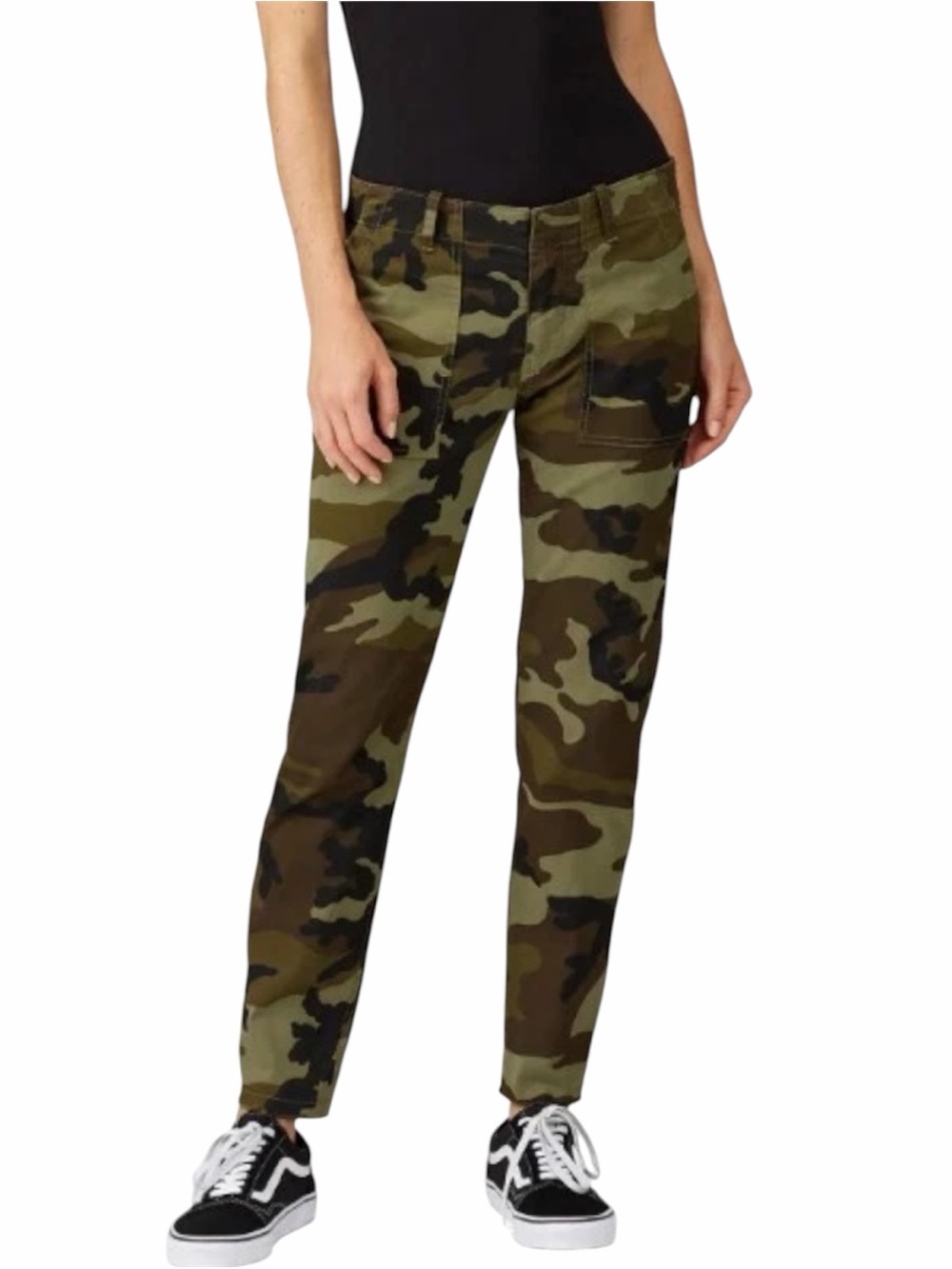 Nili Lotan Pants Green Jenna Camo Straight Leg Frayed Hem Cotton Twill Size 6